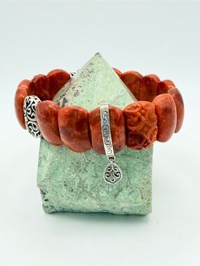 Silpada Rare HTF Ornate Sterling Silver & Carved Sponge Coral Stretch Bracelet